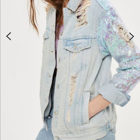 Topshop Jackets & Blazers - ISO Topshop Sequin Sleeve Jean Jacket